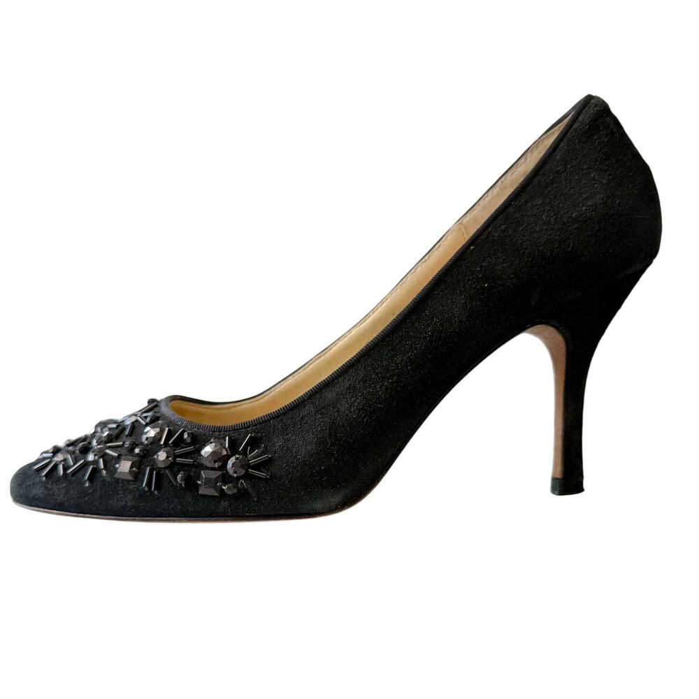 Oscar de la Renta Darena Black Suede Beaded Rhinestone Pumps Size 6.5M